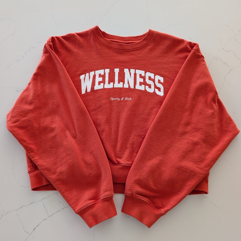 SPORTY & RICH Ivy League Wellness Cropped Sweatshirt - Red/Orange